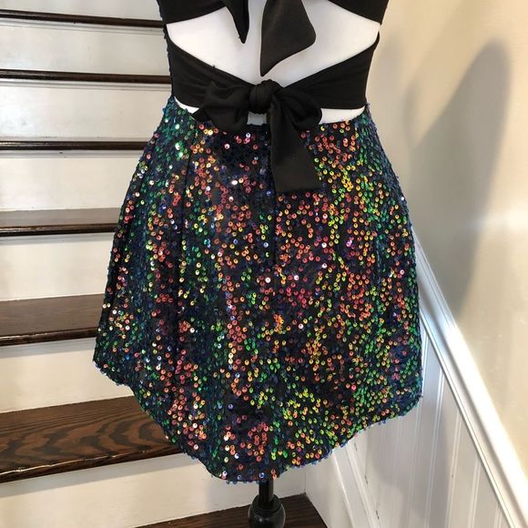 LUCY IN THE SKY Los Angeles Rainbow Black Sequin Mini Dress Sz Small - Picture 12 of 16